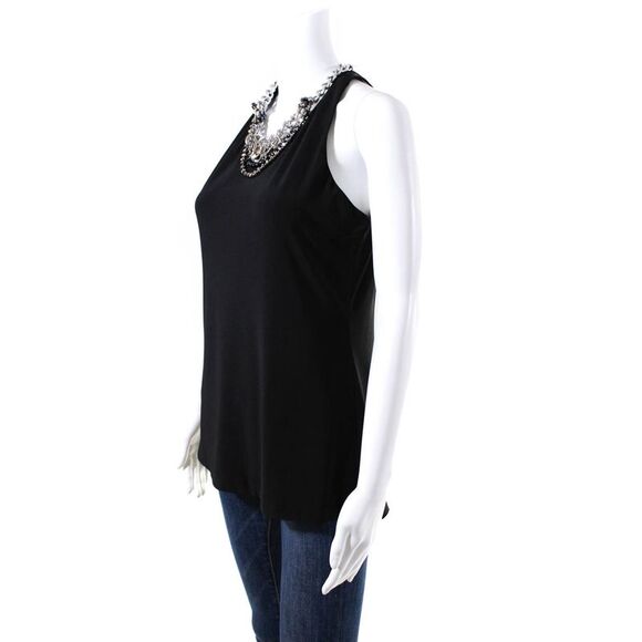 Christina Makowsky Womens Draped Back Chained Tank Top Blouse Black Size S - Picture 2 of 4